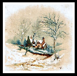 Victorian Christmas card of a snowy scene (undated)